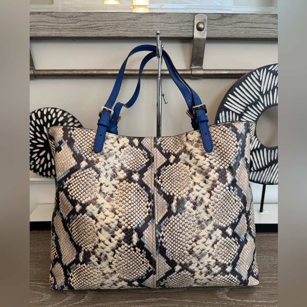 Michael Kors Snake Print Tote in Blue and Tan - Picture 2 of 13